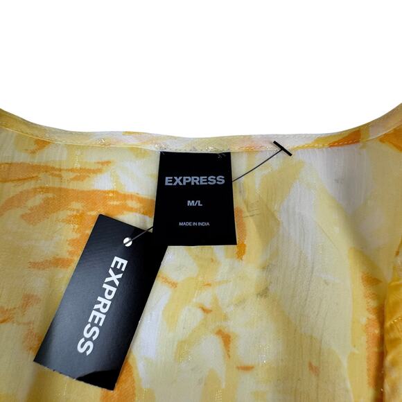 Express Abstract Watercolor Yellow Long Line Semi-Sheer Kimono Women's Size M/L - Picture 7 of 8